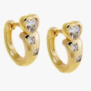 Adina Eden Small Huggies Gold Heart bezel CZ Earrings NEW